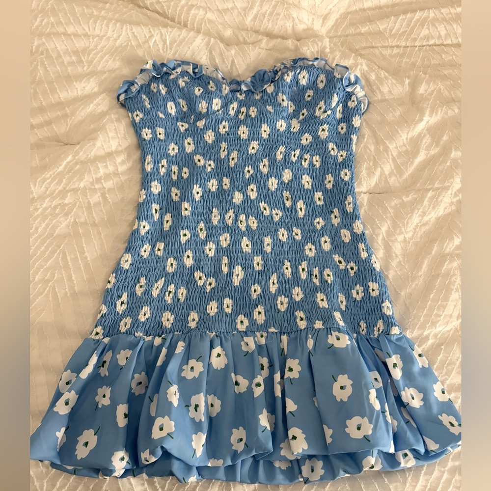 Strapless blue dress